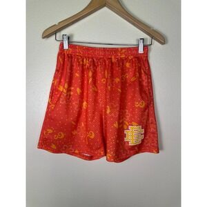 ERIC‎ EMANUEL Mens Medium Streetwear Sporty Orange Paisley Floral Mesh Shorts